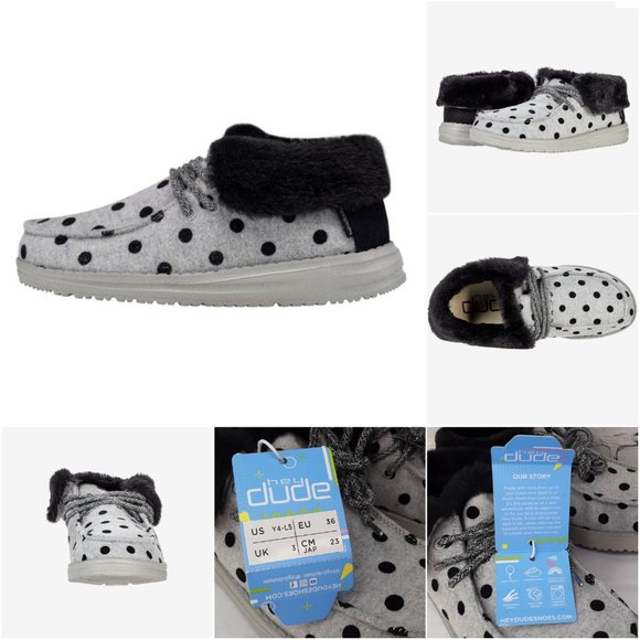 HEY DUDE 'BRITT' FUR LINING SNAP & FOLD CUFF TWO LOOKS IN ONE SHOE BL. POLKA-DOT - Picture 14 of 16
